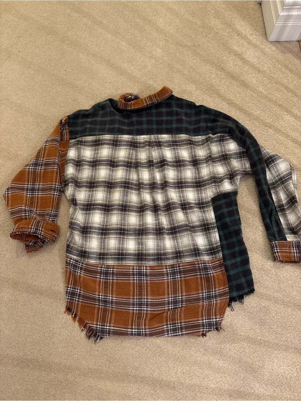 BDG Patchwork Plaid Button-Down Shirt - Brown/Green/White - Picture 2 of 5
